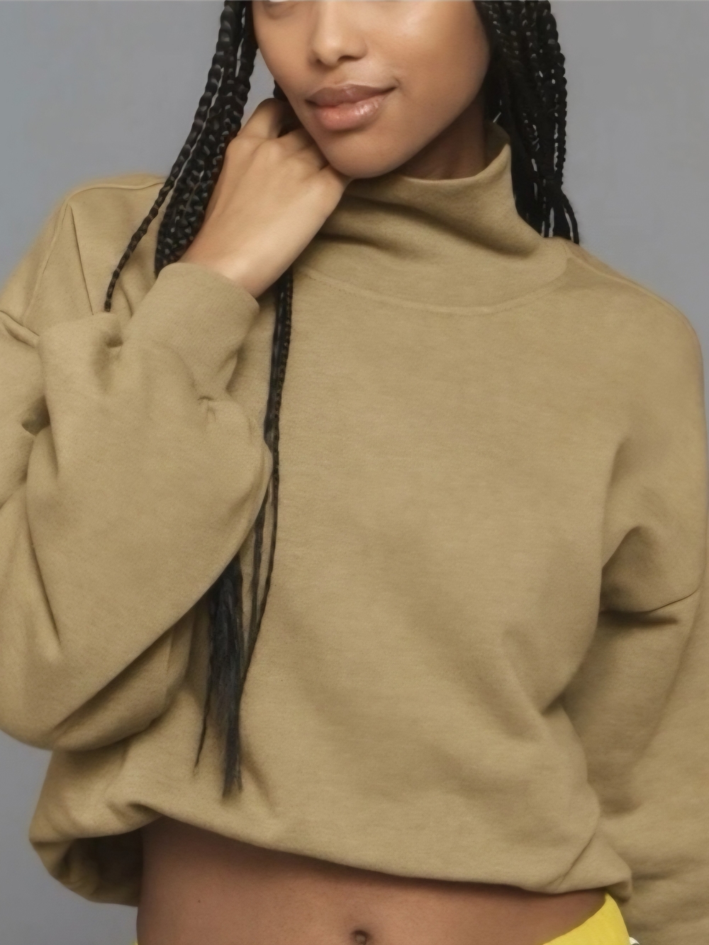 Pilcro Cropped Turtleneck Sweater in Tan